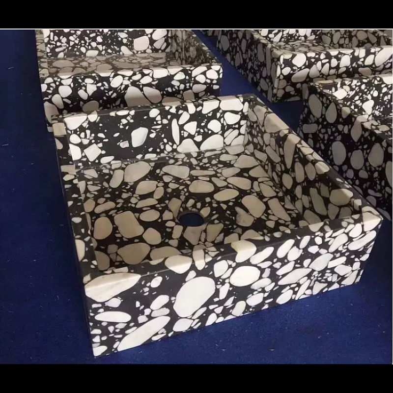 Hot Sell Black Cement Terrazzo with White Marble Big Aggregates used for Hotel Bathroom Basin or Sink (1)
