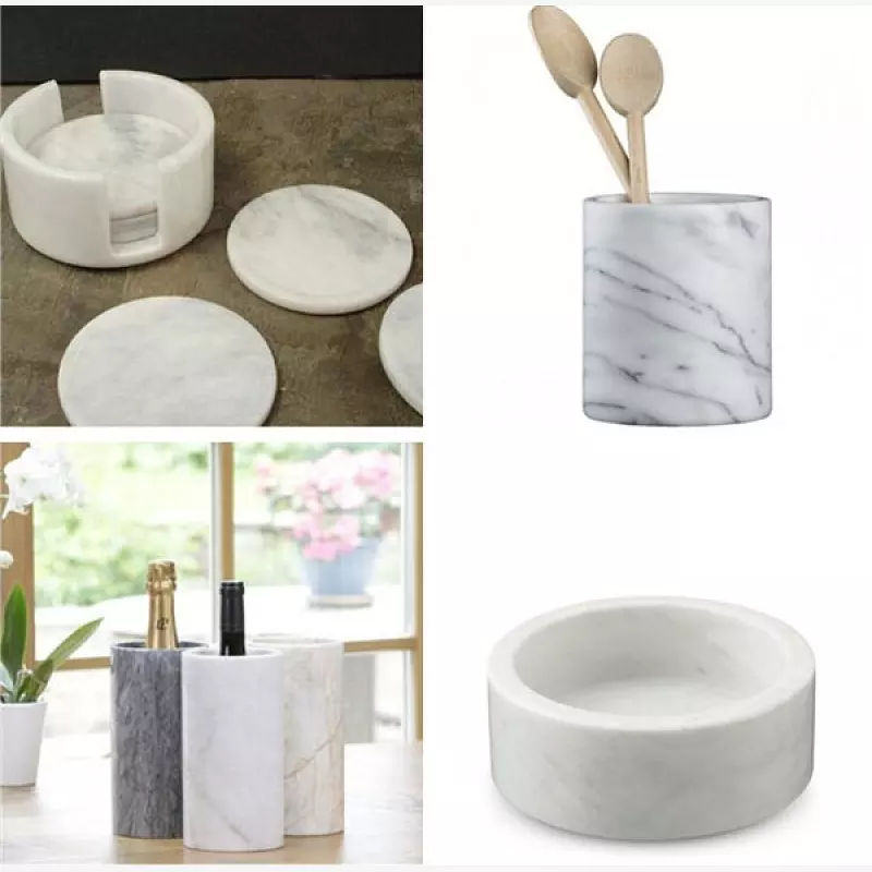 Portalápices de mármol, Portalápices de escritorio de mármol blanco a la venta (3)
