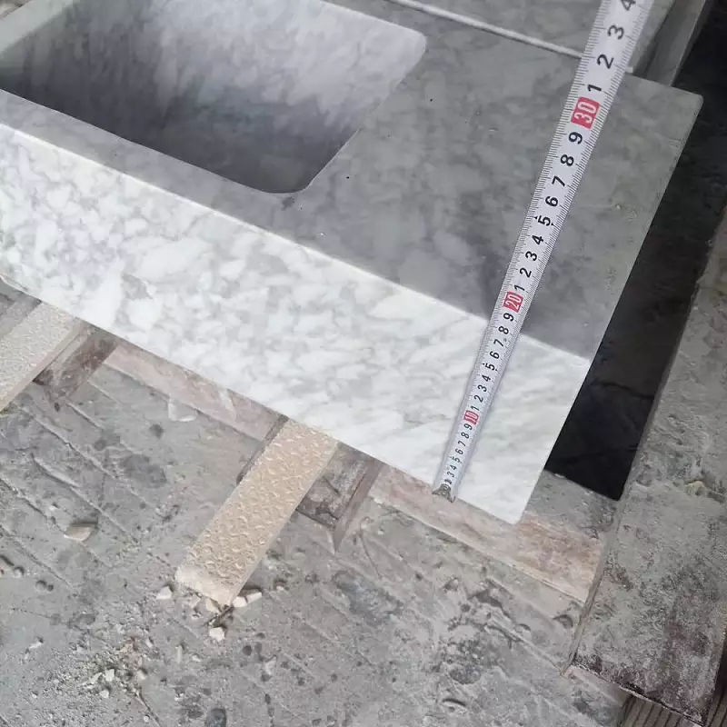 Pia de banheiro retangular moderna de mármore natural acima do balcão de mármore (3)