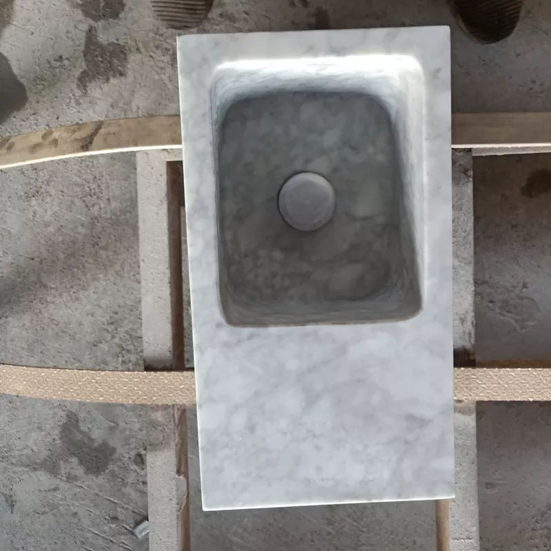 Pia de banheiro retangular moderna de mármore natural acima do balcão de mármore (5)