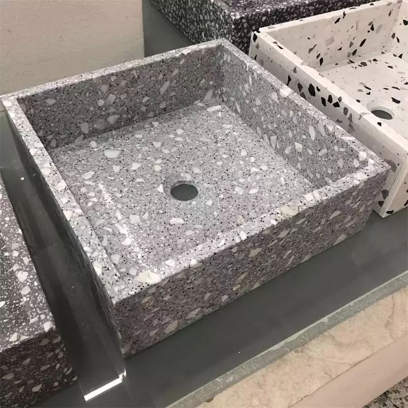 Artificial Stone Square Cement Terrazzo Washing Basin or Sink for Bathroom and Kitchen (1)