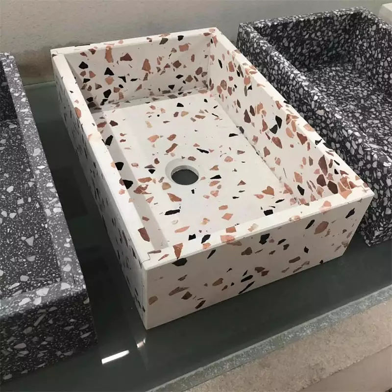 Artificial Stone Square Cement Terrazzo Washing Basin or Sink for Bathroom and Kitchen (5)