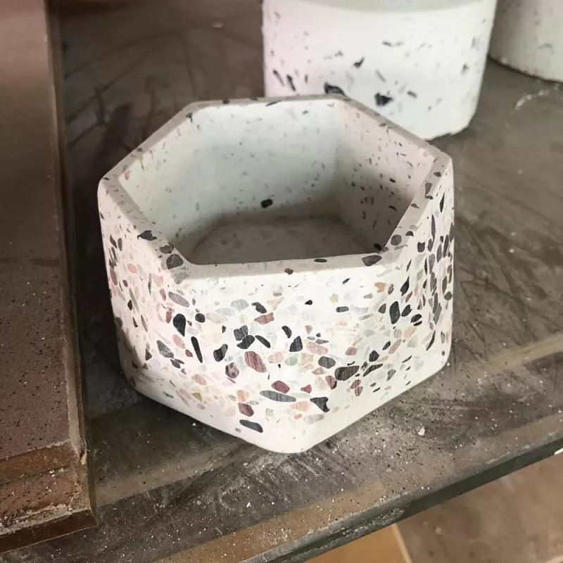 Handmade white terrazzo with colorful aggregates used for candle jar and candle holder (1)