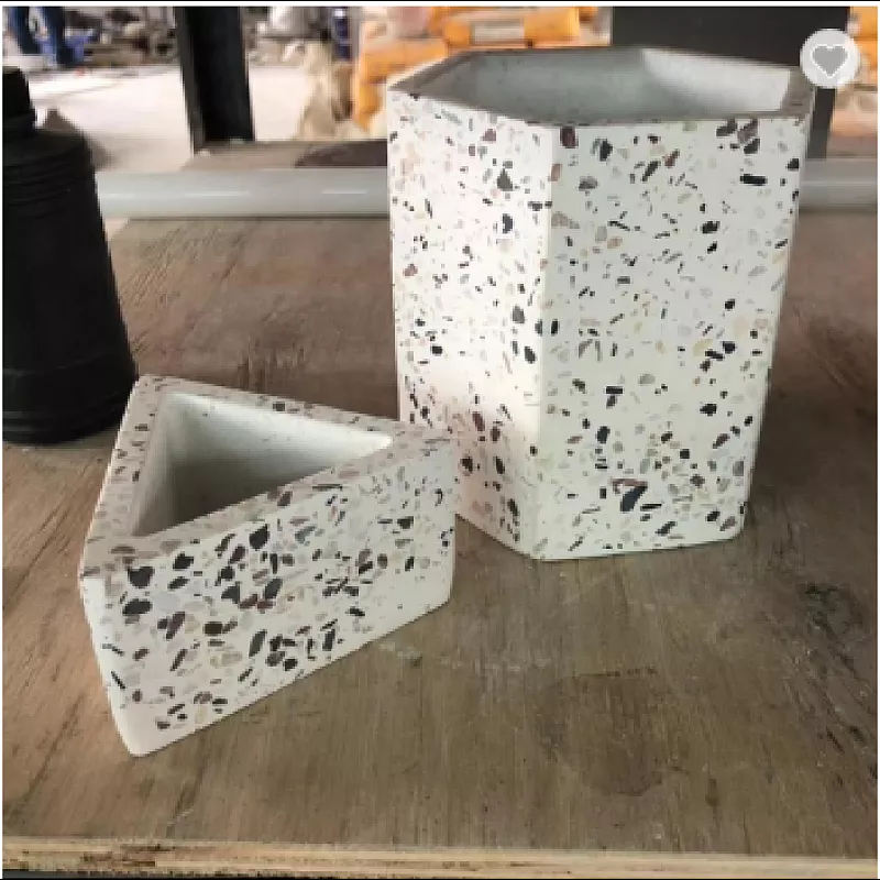 Handmade white terrazzo with colorful aggregates used for candle jar and candle holder (3)