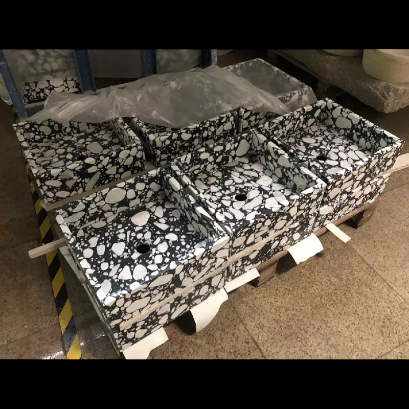 Hot Sell Black Cement Terrazzo with White Marble Big Aggregates used for Hotel Bathroom Basin or Sink (3)
