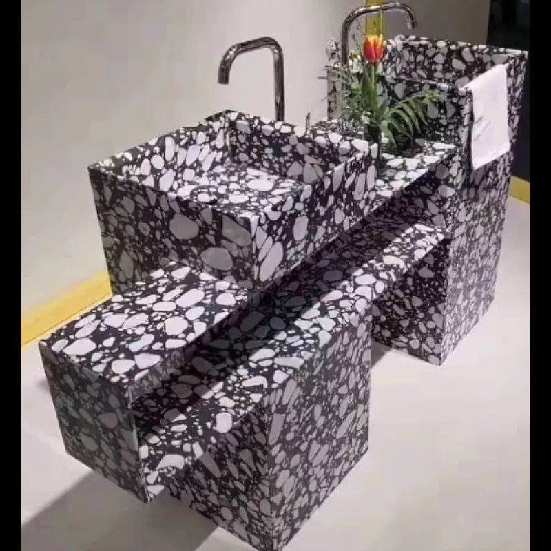 Hot Sell Black Cement Terrazzo with White Marble Big Aggregates used for Hotel Bathroom Basin or Sink (5)